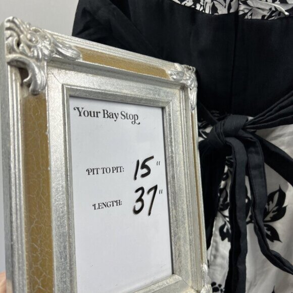 WHBM White House Black Market Dress 10 Floral Black White Strapless Cotton Zip - Picture 8 of 10